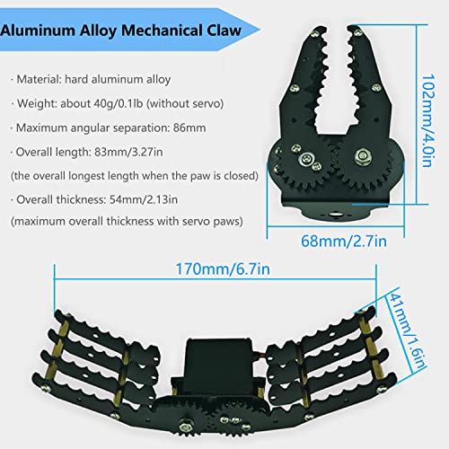 Swaytail Professional Metal Robot ArmGripperMechanical ClawClampClip with High Torque Servo RC Robotic Part Educational DIY for ArduinoRaspberry Pie Science STEAM Maker Platform Black - Image 5