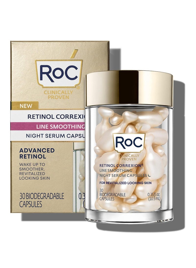 RoC RoC Retinol Correxion Anti-Aging Wrinkle Night Serum, Daily Line Smoothing Treatment for Fine Lines, Dark Spots, Post-Acne Scars, Unscented, Stocking Stuffers, 30 Individual Capsules, 0.35 Ounces  - Image 1