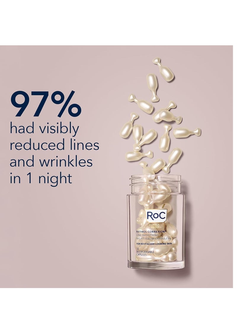 RoC RoC Retinol Correxion Anti-Aging Wrinkle Night Serum, Daily Line Smoothing Treatment for Fine Lines, Dark Spots, Post-Acne Scars, Unscented, Stocking Stuffers, 30 Individual Capsules, 0.35 Ounces  - Image 3