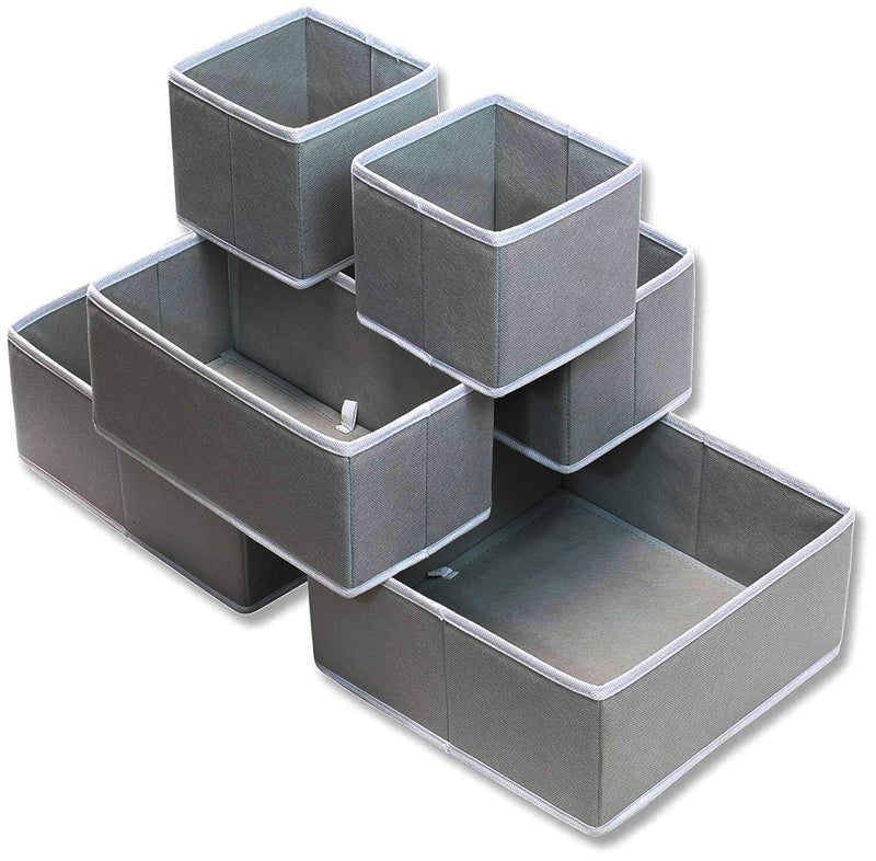 Unyks Star Unyks Star 6 Pcs Foldable Drawer Organizer Desk Closet Organizer and Storage Drawer Organizer for Underwear Bra Socks Set of 6 Grey - Image 3