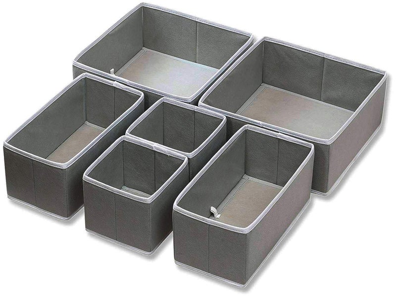Unyks Star Unyks Star 6 Pcs Foldable Drawer Organizer Desk Closet Organizer and Storage Drawer Organizer for Underwear Bra Socks Set of 6 Grey - Image 1