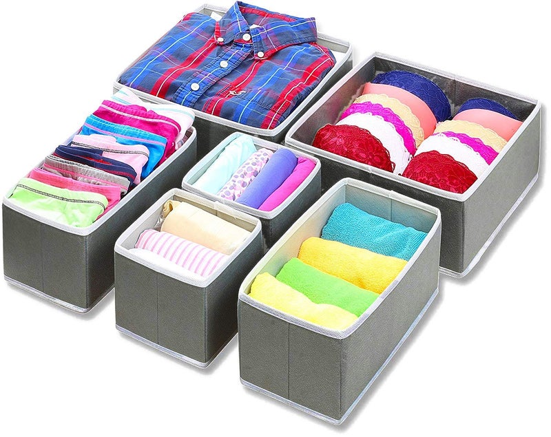 Unyks Star Unyks Star 6 Pcs Foldable Drawer Organizer Desk Closet Organizer and Storage Drawer Organizer for Underwear Bra Socks Set of 6 Grey - Image 2