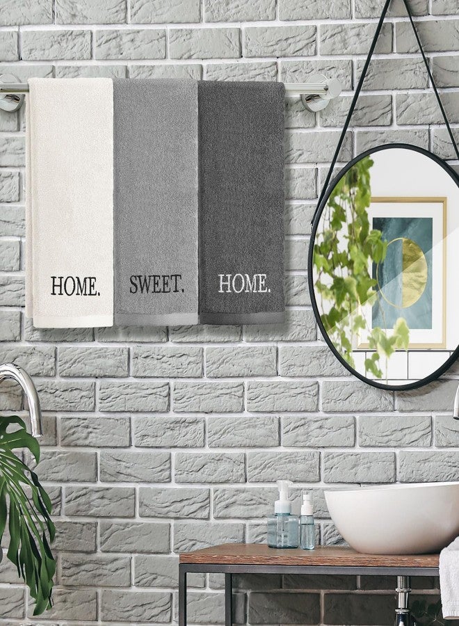 FuWeave مجموعة مناشف يد مزخرفة من 3 قطع من FuWeave، بتصميم ريفي مطرز، مصنوعة من القطن بنسبة 100%، مناسبة للحمام والمطبخ، مثالية لديكور الحمام البوهيمي (رمادي، بيتي الحبيب). - Image 5