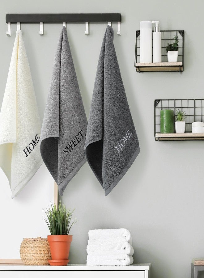 FuWeave مجموعة مناشف يد مزخرفة من 3 قطع من FuWeave، بتصميم ريفي مطرز، مصنوعة من القطن بنسبة 100%، مناسبة للحمام والمطبخ، مثالية لديكور الحمام البوهيمي (رمادي، بيتي الحبيب). - Image 3