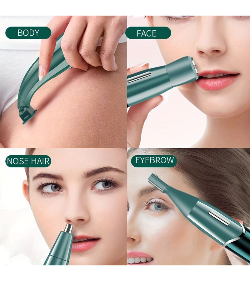 ماكينة إزالة الشعر وتشذيب خضراء 4 في 1 كهربائية لمنطقة البكيني والوجه للنساء - Image 3