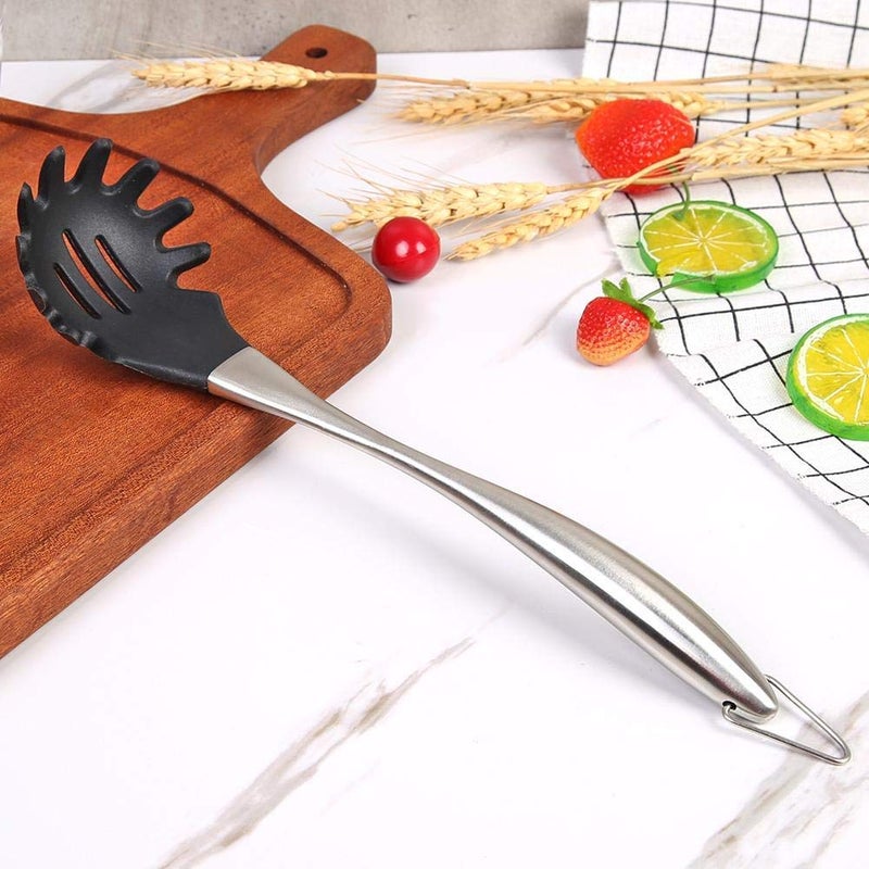 NILKANTH NILKANTH Kitchen Premium Silicone Spaghetti Server Pasta Spoon Fork Pasta Sever Spaghetti Fork with Stainless Steel Handle Black 1Pcs  - Image 2
