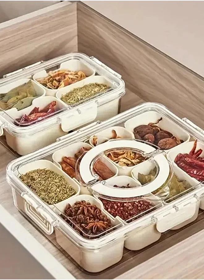 QUESERA 4 COMPARTMENT SNACK SERVING TRAY WITH LID AND HANDLE AND TONG-SET OF 2