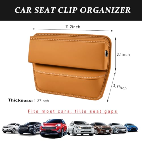 Kewucn Car Seat Gap Organizer, Adjustable Leather Front Seat Gap Filler Storage Box, Multifunctional Auto Console Side Pocket Organizer for Phone Glasses Key Card, Car Accessories (Khaki) - Image 2