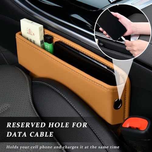Kewucn Car Seat Gap Organizer, Adjustable Leather Front Seat Gap Filler Storage Box, Multifunctional Auto Console Side Pocket Organizer for Phone Glasses Key Card, Car Accessories (Khaki) - Image 4