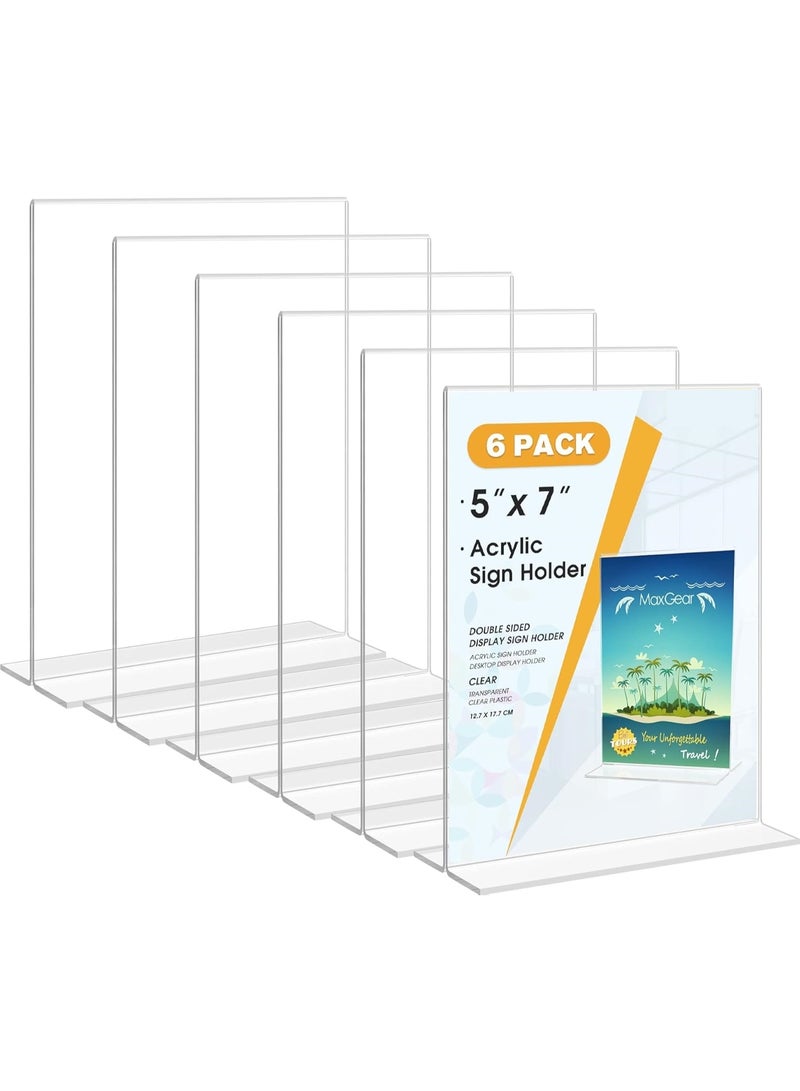 Slasa SLASA Acrylic Sign Holder 5x7 inches Double Sided Sign Holder Table Top Display Stand Clear Plastic Sign Frame Menu Display Stands Perfect for Office, Restaurants, Store, 6 Pack - Image 1