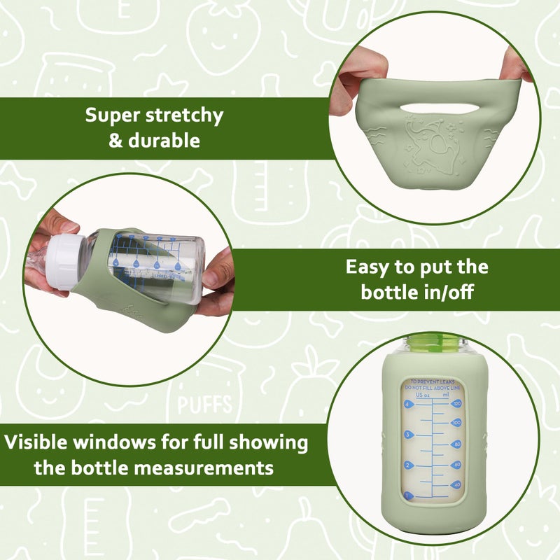 KingKam 4 Pack Silicone Sleeves for Dr. Brown's Glass Baby Bottles, Anti Breakage Baby Bottle Sleeves Holder, Compatible with Dr. Brown's Anti-Colic Options+ Narrow Glass Baby Bottles, 4 oz/120 mL - Image 5