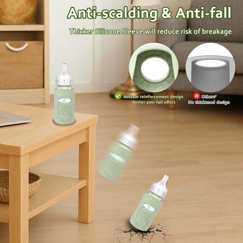 KingKam 4 Pack Silicone Sleeves for Dr. Brown's Glass Baby Bottles, Anti Breakage Baby Bottle Sleeves Holder, Compatible with Dr. Brown's Anti-Colic Options+ Narrow Glass Baby Bottles, 4 oz/120 mL - Image 3