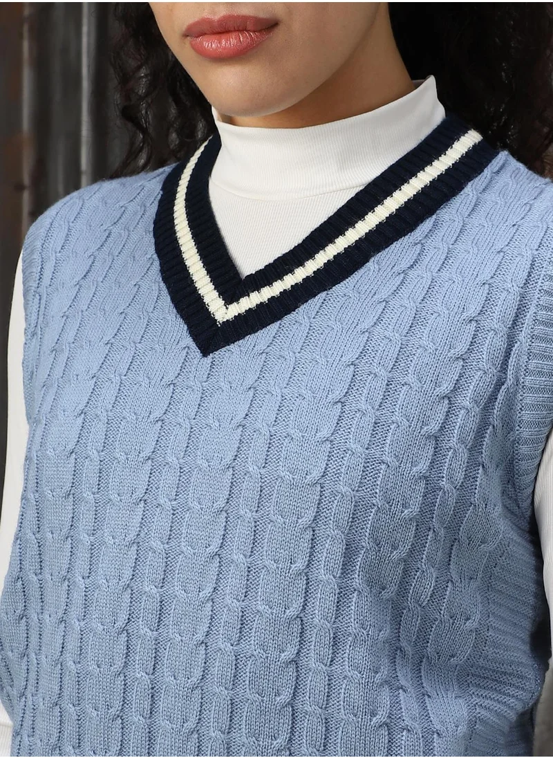 هاي ستار Women's Blue 100% Acrylic Solid Sweater