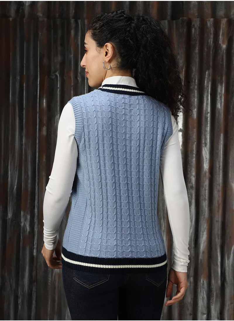 هاي ستار Women's Blue 100% Acrylic Solid Sweater
