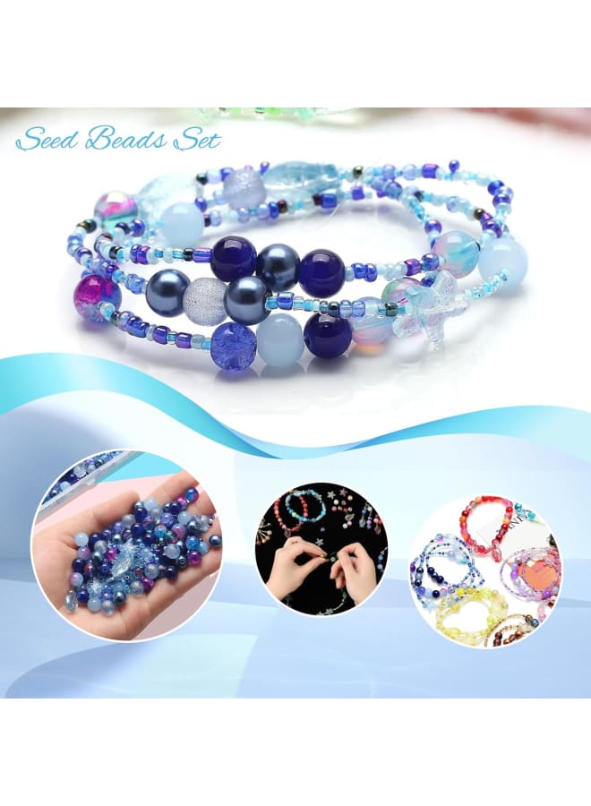 Glass Beads for Bracelet Making Colorful Glass Crystal Beads for Jewellery Making Kit DIY Bracelet Making Set Spacer Beads 8MM Brown Assorted Round Beads Ocean Starfish Crystal Seed Beads (Blue)  - Image 3
