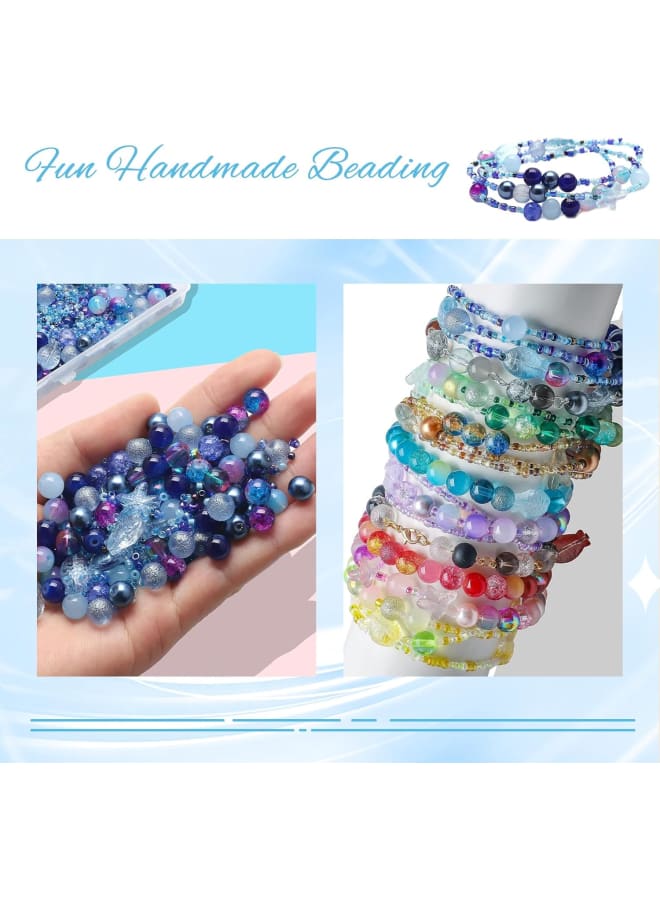 Glass Beads for Bracelet Making Colorful Glass Crystal Beads for Jewellery Making Kit DIY Bracelet Making Set Spacer Beads 8MM Brown Assorted Round Beads Ocean Starfish Crystal Seed Beads (Blue)  - Image 5