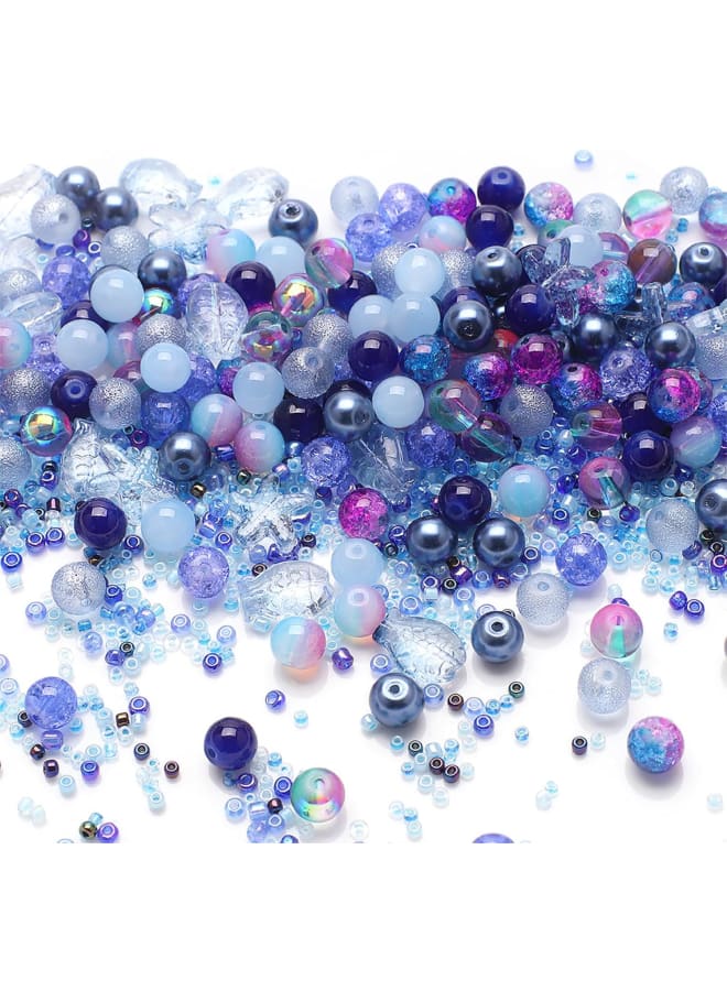 Glass Beads for Bracelet Making Colorful Glass Crystal Beads for Jewellery Making Kit DIY Bracelet Making Set Spacer Beads 8MM Brown Assorted Round Beads Ocean Starfish Crystal Seed Beads (Blue)  - Image 4