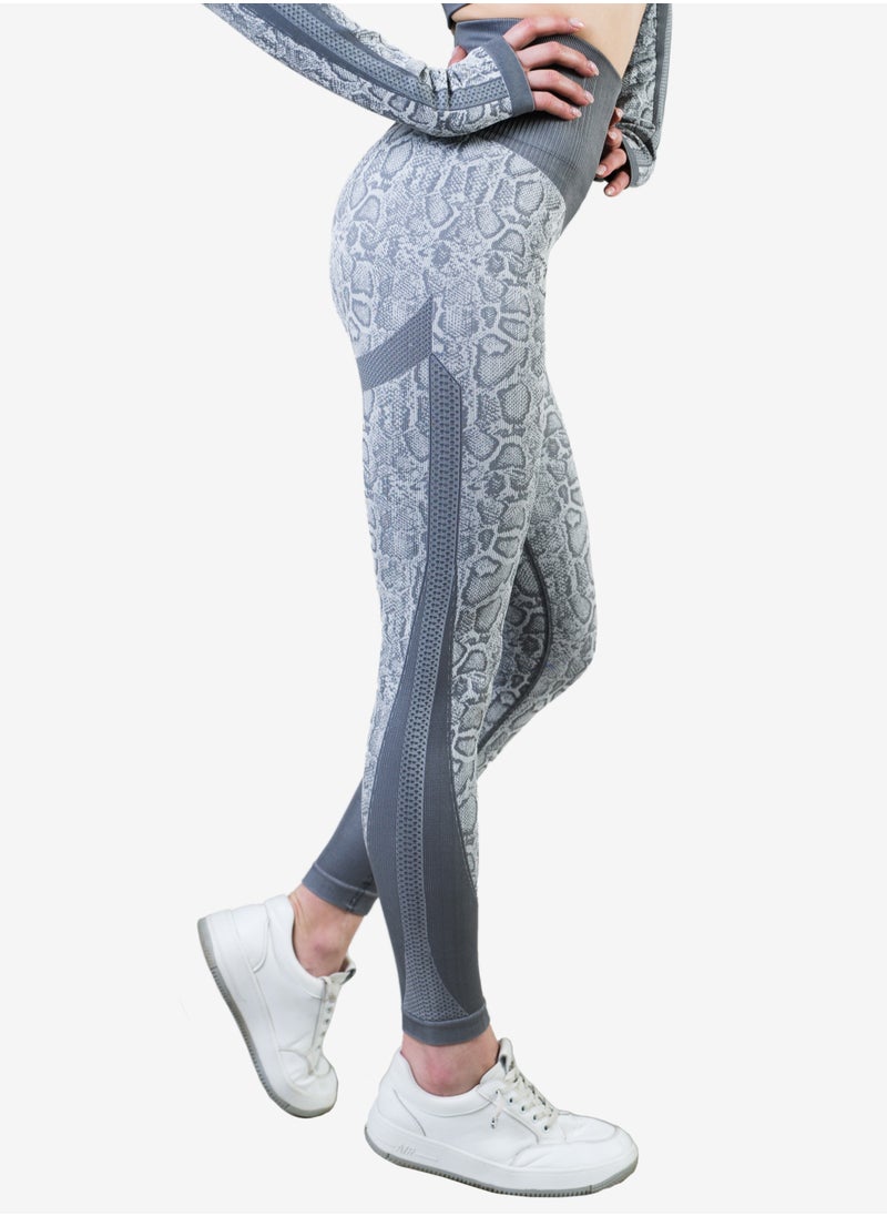 Bernessi Nylon Women's Tie-Dye Gym Leggings High Waist with Tummy Control for Yoga Workout Running Fitness Gym Pants Textured Grey Snake Print  - Image 3