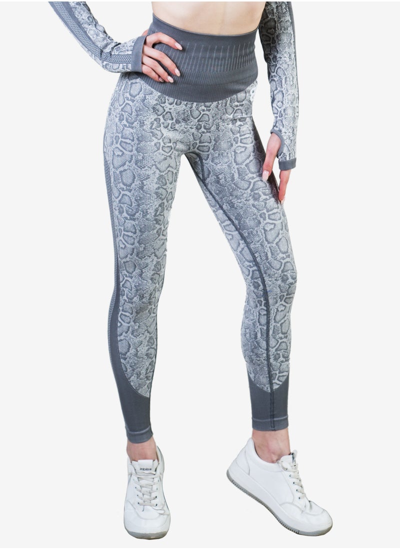 Bernessi Nylon Women's Tie-Dye Gym Leggings High Waist with Tummy Control for Yoga Workout Running Fitness Gym Pants Textured Grey Snake Print  - Image 1