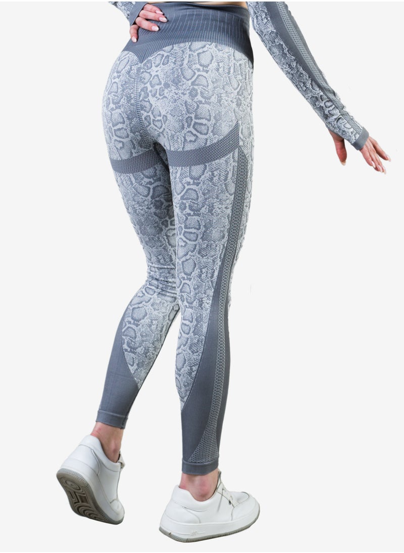 Bernessi Nylon Women's Tie-Dye Gym Leggings High Waist with Tummy Control for Yoga Workout Running Fitness Gym Pants Textured Grey Snake Print  - Image 2