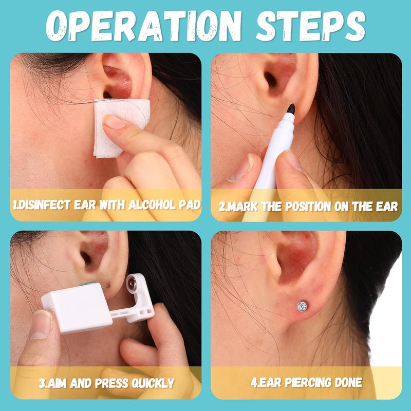 Kenning 14 Set Ear Piercing Kit Disposable Ear Cartilage Piercing Gun Kit with Studs Includes 14 Self Piercings Gun 14 Earrings Stud Hoop Earrings 14 Cleaning Pads (Diamond Style) - Image 3
