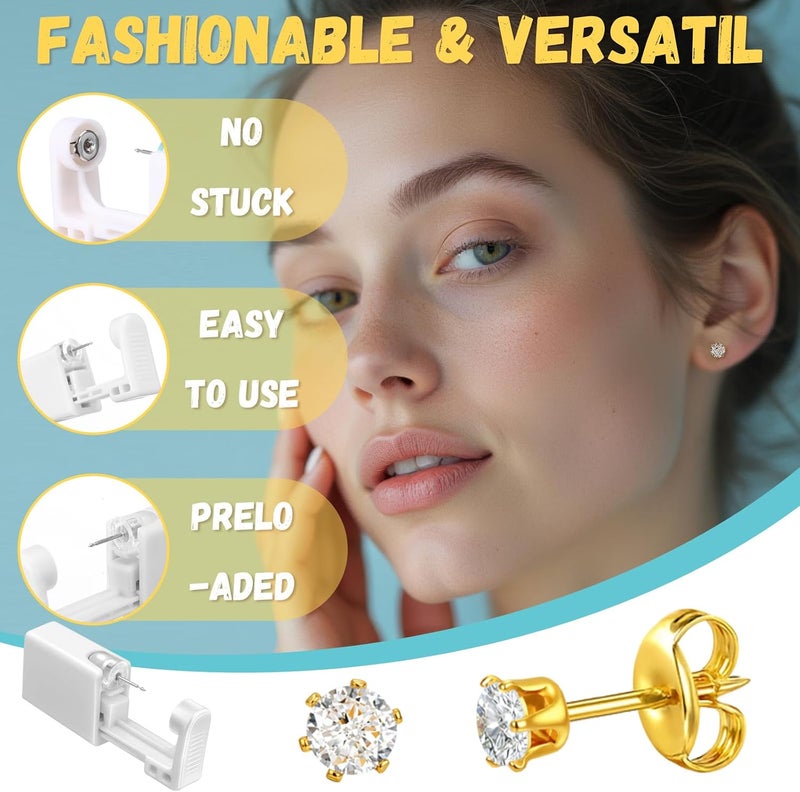Kenning 14 Set Ear Piercing Kit Disposable Ear Cartilage Piercing Gun Kit with Studs Includes 14 Self Piercings Gun 14 Earrings Stud Hoop Earrings 14 Cleaning Pads (Diamond Style) - Image 4