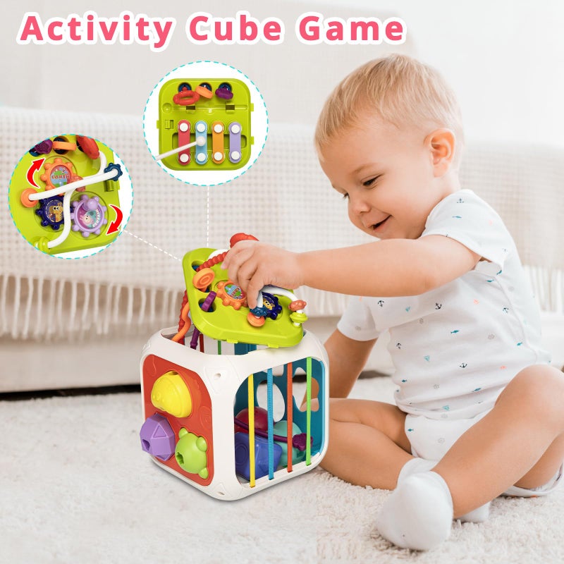 Aprilwolf Montessori Toys for Toddlers, 7-in-1 Activity Cube, Shape Sorter Toy| Baby Developmental Learning Toys| First Birthday Gifts - Image 5
