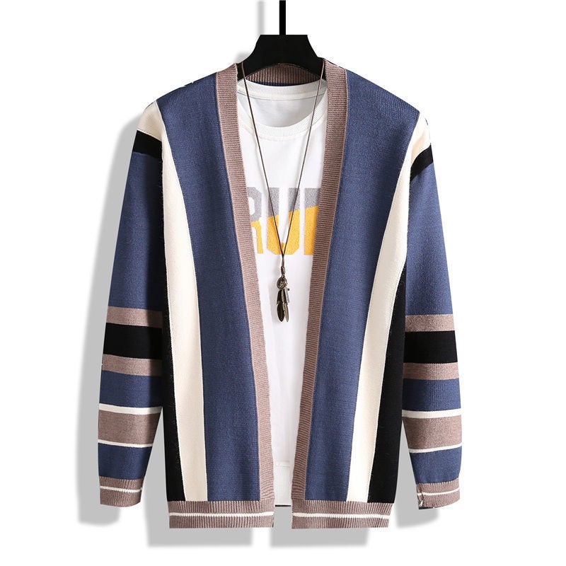Z Sweater Jacket Mens Student Korean Style Trendyy Zipper Cardigan Knitwear Mens Youth Casual Versatile Wool 08 blue [soft and comfortable]