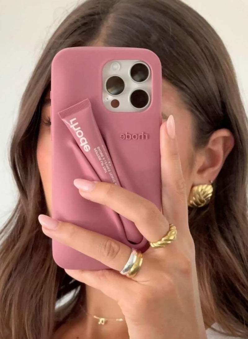rhode iPhone 12/13 Pro Max Silicone Case Lip Holder for Cell Phone, Lip Gloss Adhesive Sleeve for Phone, Lip Holder Stick-on Phone Case, Back Stick On Holder for iPhone Phones (PINK)  - Image 2