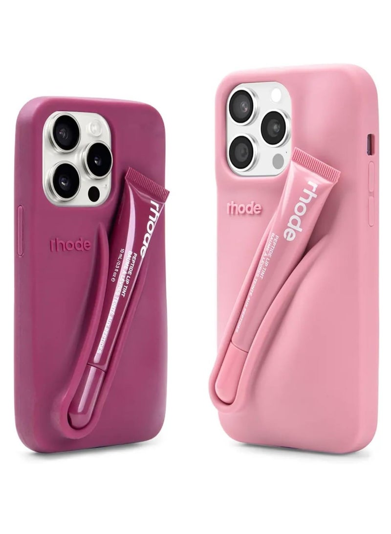 rhode iPhone 12/13 Pro Max Silicone Case Lip Holder for Cell Phone, Lip Gloss Adhesive Sleeve for Phone, Lip Holder Stick-on Phone Case, Back Stick On Holder for iPhone Phones (PINK)  - Image 4