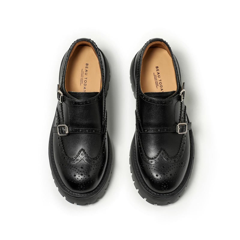 BEAU TODAY Chunky Loafers for Women, Womenâ€™s Leather Platform Loafers, Lug Sole Tassel Slip On Loafers Shoes Brogues Wingtip Casual Business Shoes Comfortable Dressy Black US 7 - Image 1