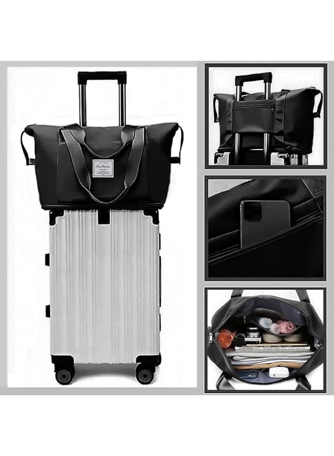 Large, foldable, water-resistant handbag suitable for travel, black color - Image 3