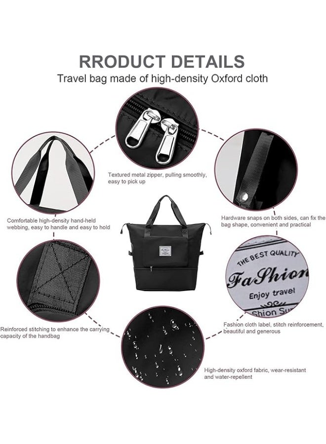 Large, foldable, water-resistant handbag suitable for travel, black color - Image 4