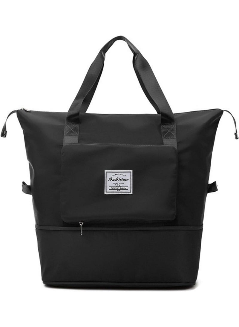 Large, foldable, water-resistant handbag suitable for travel, black color - Image 2