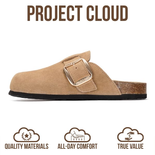Project Cloud Genuine Leather Clogs for Women Shoes - Memory Foam Insole, Non-Slip & Natural Cork Footbed Arch Support Big Buckle Womens Clogs and Mules for Women Footwear(Manchester, BEIG, 8.5) - Image 3