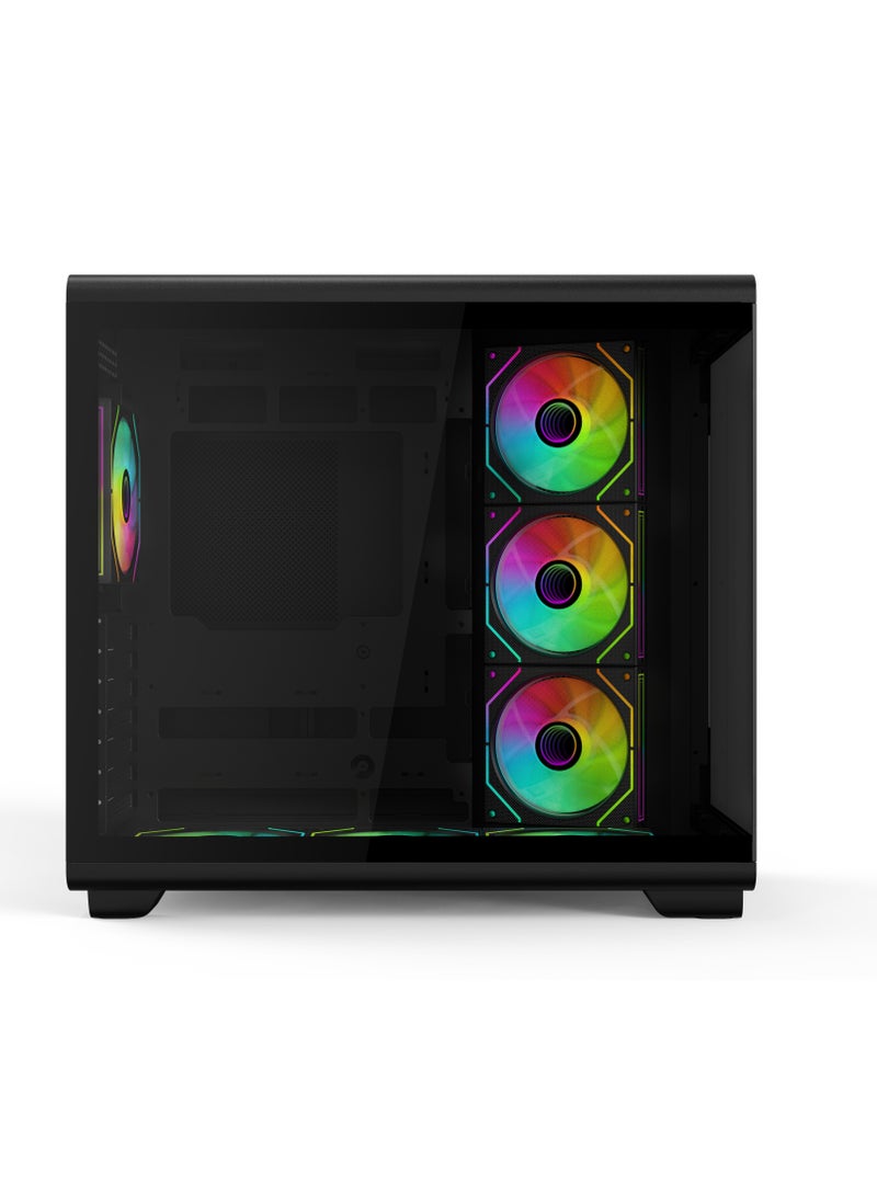 أيسر كيس كمبيوتر U600، كيس كمبيوتر ATX، لوح جانبي من الزجاج المقسّى، شاشة عرض درجة الحرارة، 7 مراوح RGB مثبتة مسبقًا مع ريموت كنترول، هيكل فولاذ SPCC، 3 منافذ USB، كيس ألعاب أسود - Image 5