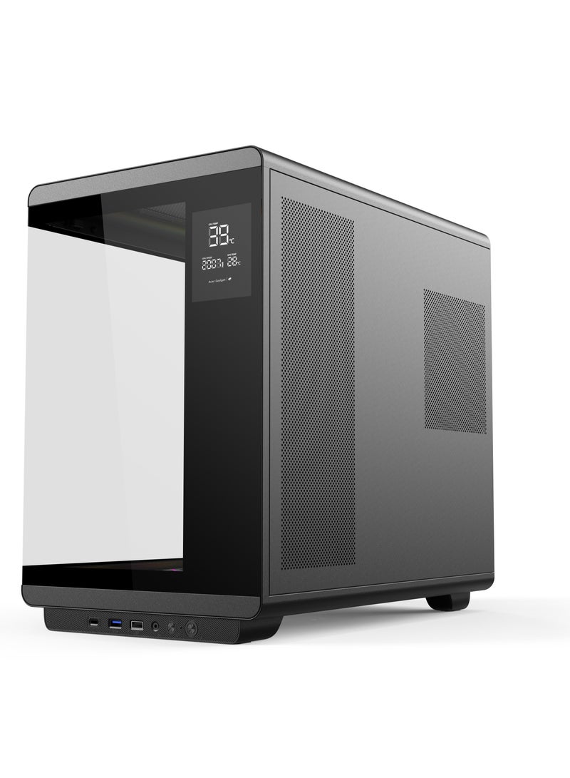 أيسر كيس كمبيوتر U600، كيس كمبيوتر ATX، لوح جانبي من الزجاج المقسّى، شاشة عرض درجة الحرارة، 7 مراوح RGB مثبتة مسبقًا مع ريموت كنترول، هيكل فولاذ SPCC، 3 منافذ USB، كيس ألعاب أسود - Image 2