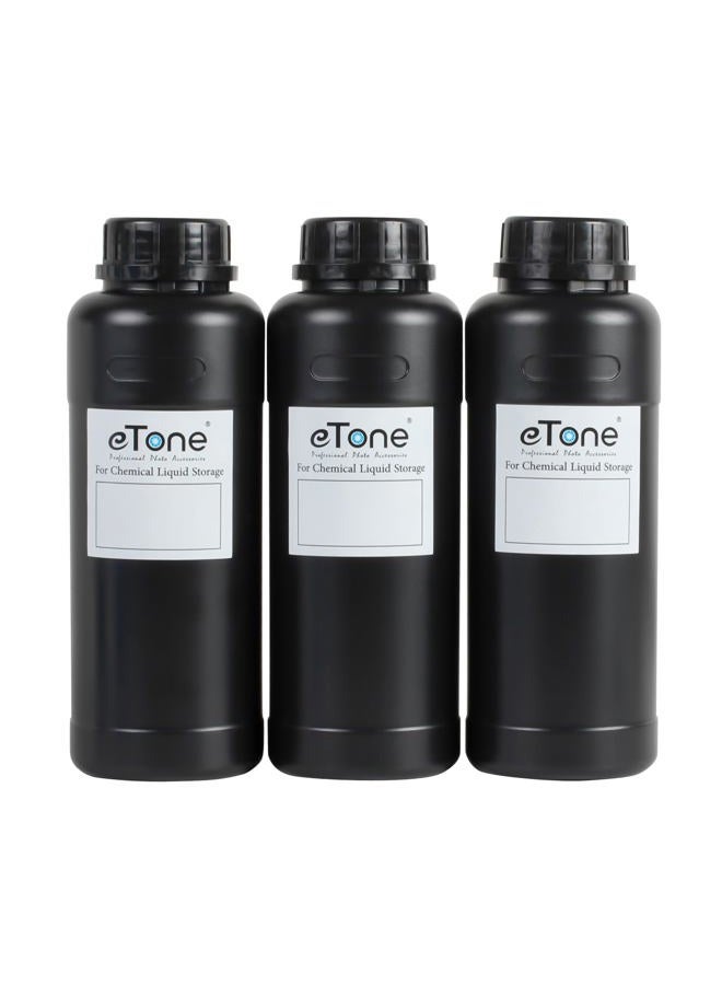 eTone 3X 500ml Darkroom Chemical Storage Bottles with Caps Film Photo Developing Processing Equipment (black) - Image 1