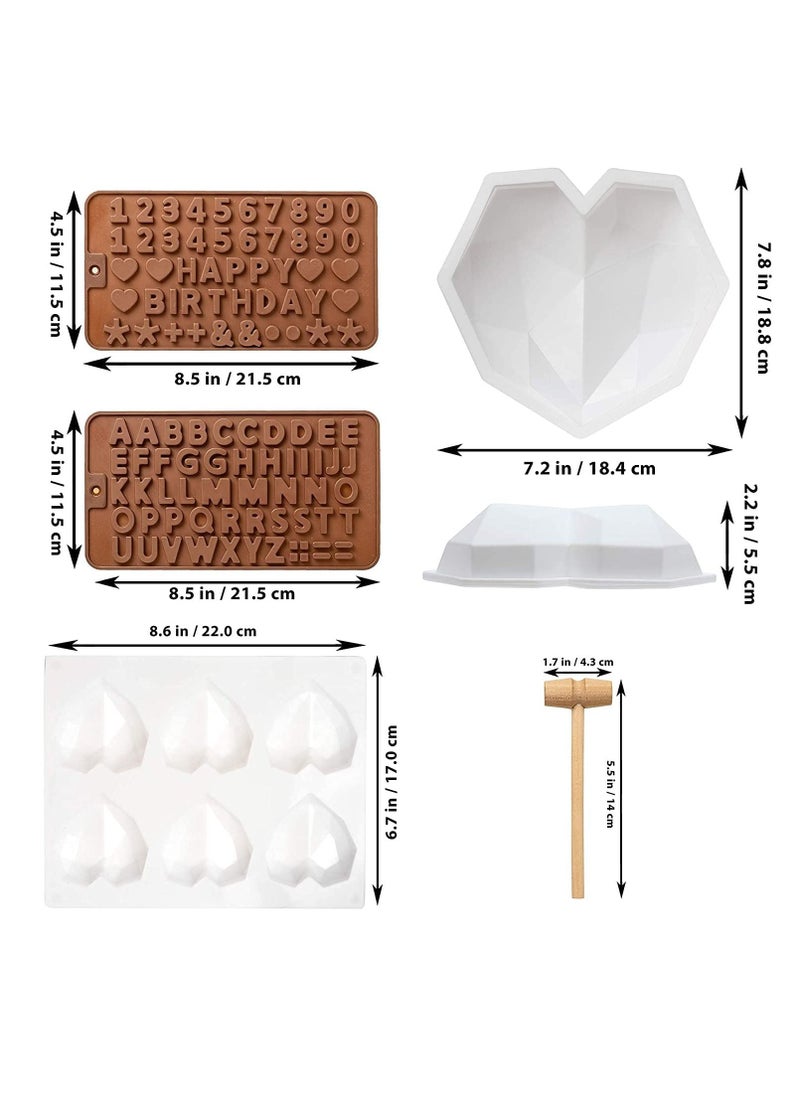 Excefore - Chocolate Mold Heart, Silicone Candy & Chocolate Molds, Cakes Molds, Silicone Baking Mold, Come with Letter Mold and Breakable Heart Hammer for Home Kitchen DIY Baking Tools - Image 1