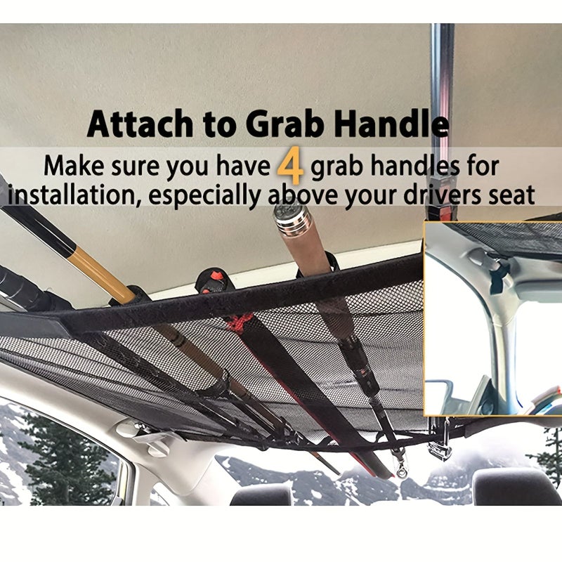 1pc Suv Ceiling Storage Net With Fishing Rod Holder Durable Polyester Mesh Organizer For Car Roof Rack Holds Multiple Rods Gear Travel Fishing Accessories - Image 2