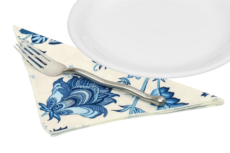 Decorative Things مجموعة مناديل قماشية مزخرفة، 4 قطع، مناديل قطنية، مائدة عشاء، 18 بوصة، ديكور طاولة زفاف في الفناء الخلفي أو الشاطئ أو حفل حمام السباحة، أزرق، أبيض كريمي، صنع في الولايات المتحدة الأمريكية - Image 3