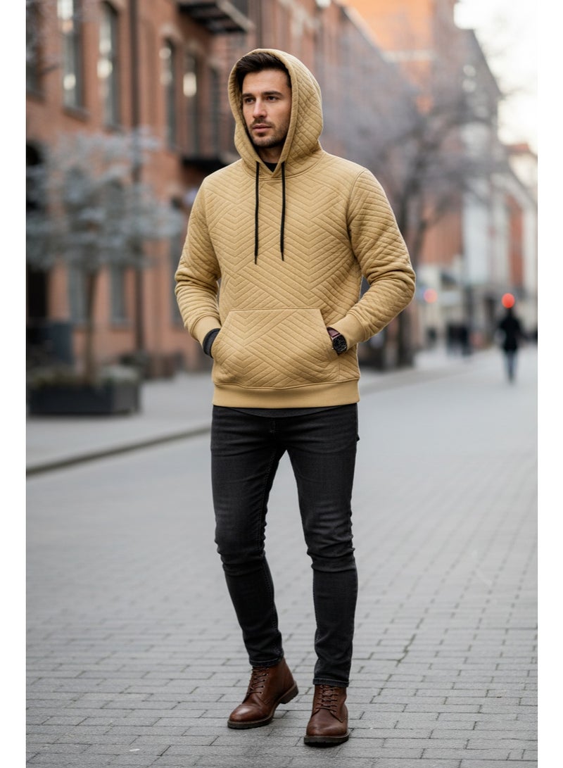 هودي رجالي من TIE HOUSE – لون خردلي فاتح، خامة 65٪ قطن و35٪ بوليستر، تصميم مبطن سليم فيت دافي وأنيق لموسم شتاء 2025 - Image 3