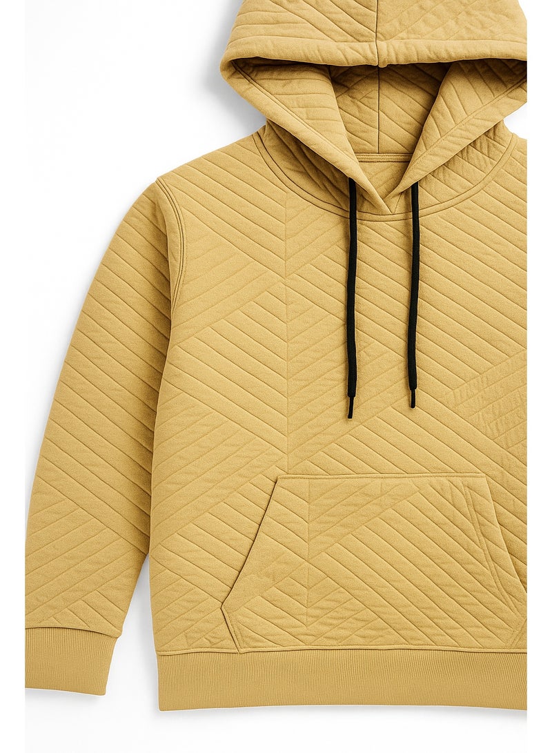 هودي رجالي من TIE HOUSE – لون خردلي فاتح، خامة 65٪ قطن و35٪ بوليستر، تصميم مبطن سليم فيت دافي وأنيق لموسم شتاء 2025 - Image 4