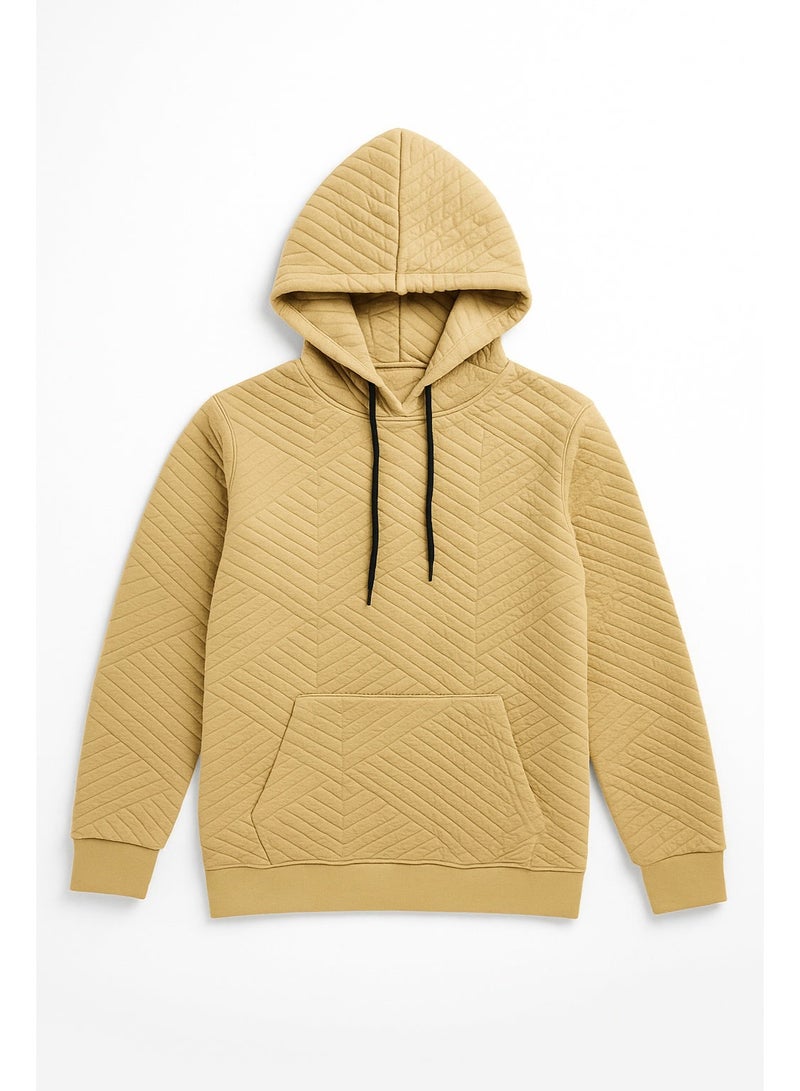 هودي رجالي من TIE HOUSE – لون خردلي فاتح، خامة 65٪ قطن و35٪ بوليستر، تصميم مبطن سليم فيت دافي وأنيق لموسم شتاء 2025 - Image 2