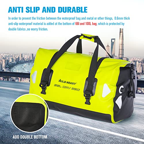 WILD HEART Waterproof Motorcycle Duffel Bag PVC500D With Rope Straps and Inner Pocket 40L 66L 100L for Kayaking, Camping, Boating,Motorcycle(40L,Fluorescent green) - Image 3