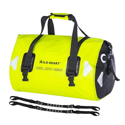 WILD HEART Waterproof Motorcycle Duffel Bag PVC500D With Rope Straps and Inner Pocket 40L 66L 100L for Kayaking, Camping, Boating,Motorcycle(40L,Fluorescent green) - Image 1