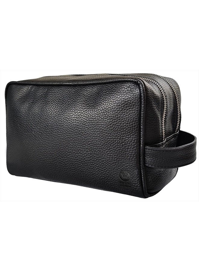 Rustic Town Genuine Leather Travel Toiletry Bag - Dopp Kit Travel Organizer (Medium, Black)  - Image 1