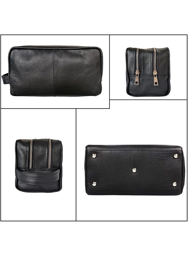 Rustic Town Genuine Leather Travel Toiletry Bag - Dopp Kit Travel Organizer (Medium, Black)  - Image 5