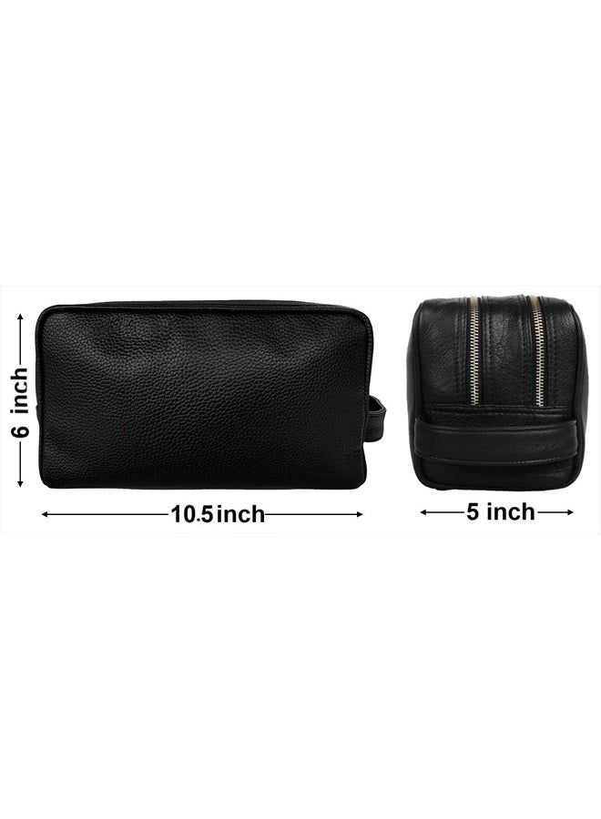 Rustic Town Genuine Leather Travel Toiletry Bag - Dopp Kit Travel Organizer (Medium, Black)  - Image 3