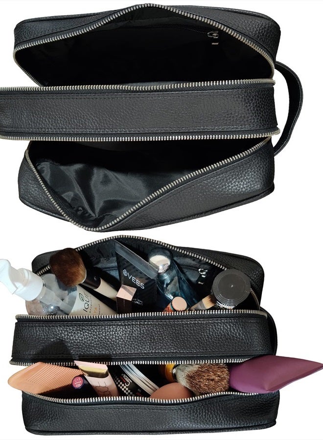 Rustic Town Genuine Leather Travel Toiletry Bag - Dopp Kit Travel Organizer (Medium, Black)  - Image 4